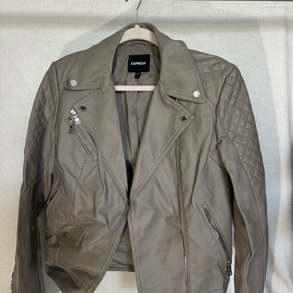 Express Beige Quilted Biker Jacket